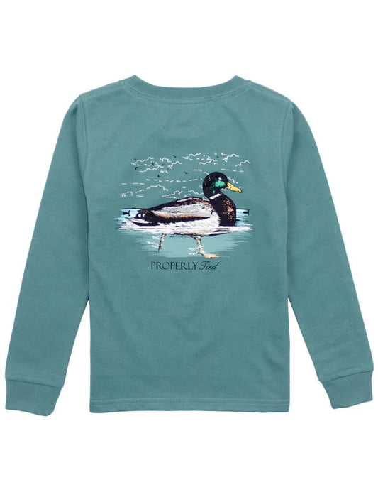 Properly Tied Marine Green / 2 Toddler Properly Tied Boys Swimming Mallard Long Sleeve T-Shirt