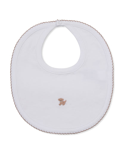 Kissy Kissy Premier Puppy Paws Embroidered Bib White w/Brown Trim