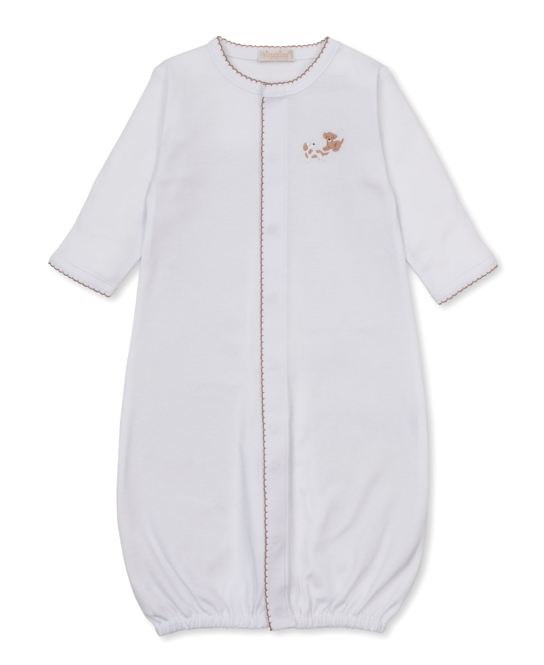 Kissy Kissy Premier Puppy Paws Embroidered Convertible Gown White w/Brown Trim