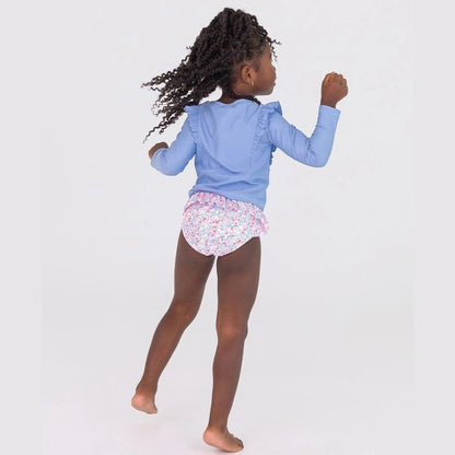 Ruffle Butts Apparel & Gifts RuffleButts Sparkle Shimmer On Long Sleeve Princess Seam Ruffle Rash Guard 2-Piece Swimsuit
