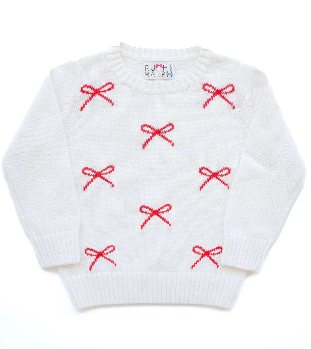 Ruth & Ralph Girls Red & White Bows Sweater