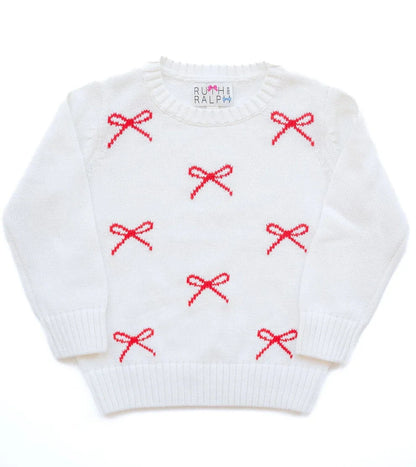 Ruth & Ralph Girls Red & White Bows Sweater