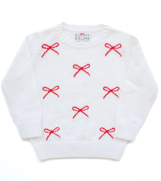 Ruth & Ralph Girls Red & White Bows Sweater