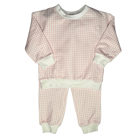 Sage & Lilly Girls Pink Gingham Jogger Set