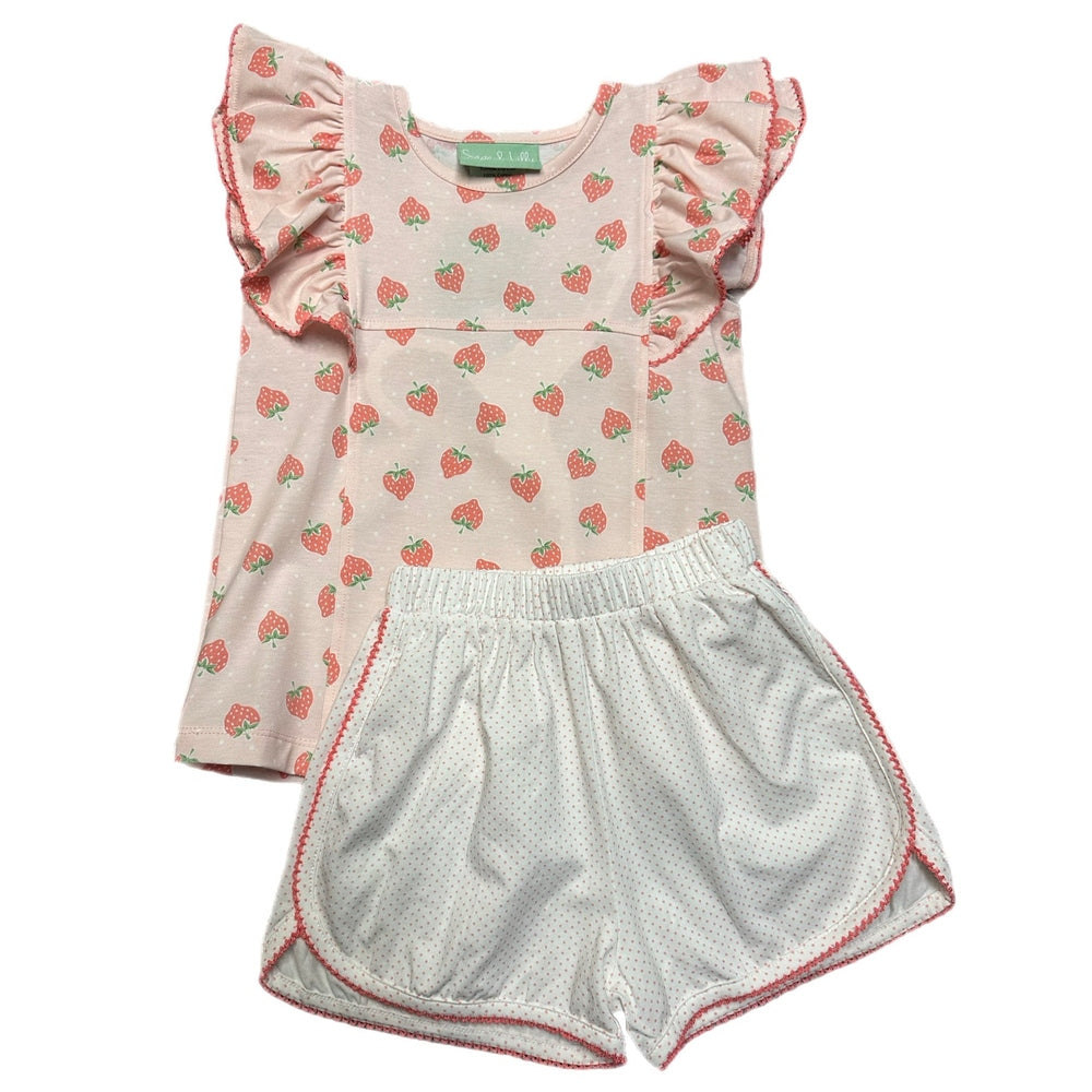 Sage & Lilly Strawberry Ruffle Sleeve Short Set babysupermarket