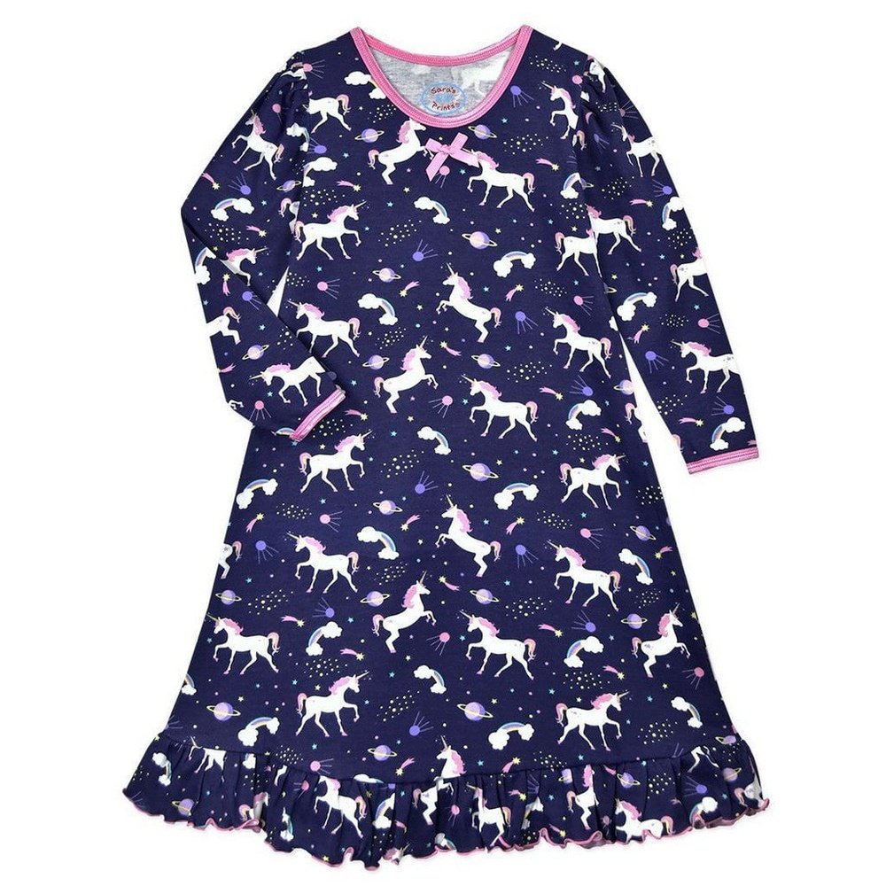 Sara's Prints Whirl-and-Twirl Long-Sleeve Nightgown Unicorn Dreams