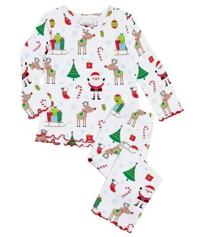Sara's Prints White Christmas Ruffle PJ Set