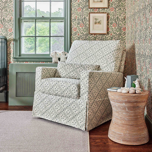 Namesake Gliders & Rockers Green Lattice Performance Eco-Weave Sarah Flint x Namesake Crawford Swivel Glider in Eco-Performance Fabric | Water Repellent & Stain Resistant