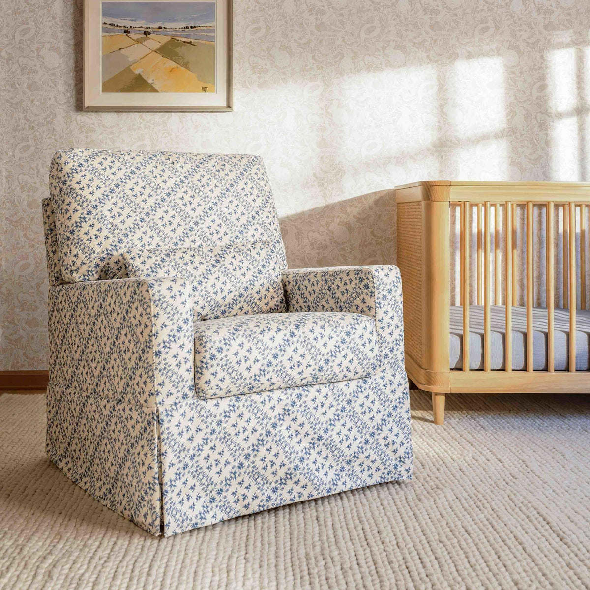 Namesake Gliders & Rockers Sarah Flint x Namesake Crawford Swivel Glider in Eco-Performance Fabric | Water Repellent & Stain Resistant