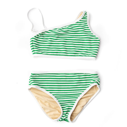 Shade Critters Girls Ribbed Green Stripe One Shoulder Two Piece Swimsuit babysupermarket
