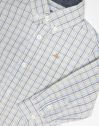 Southbound Southbound Boys Long Sleeve Dress Shirt - Khaki/Green/Blue Windowpane Check