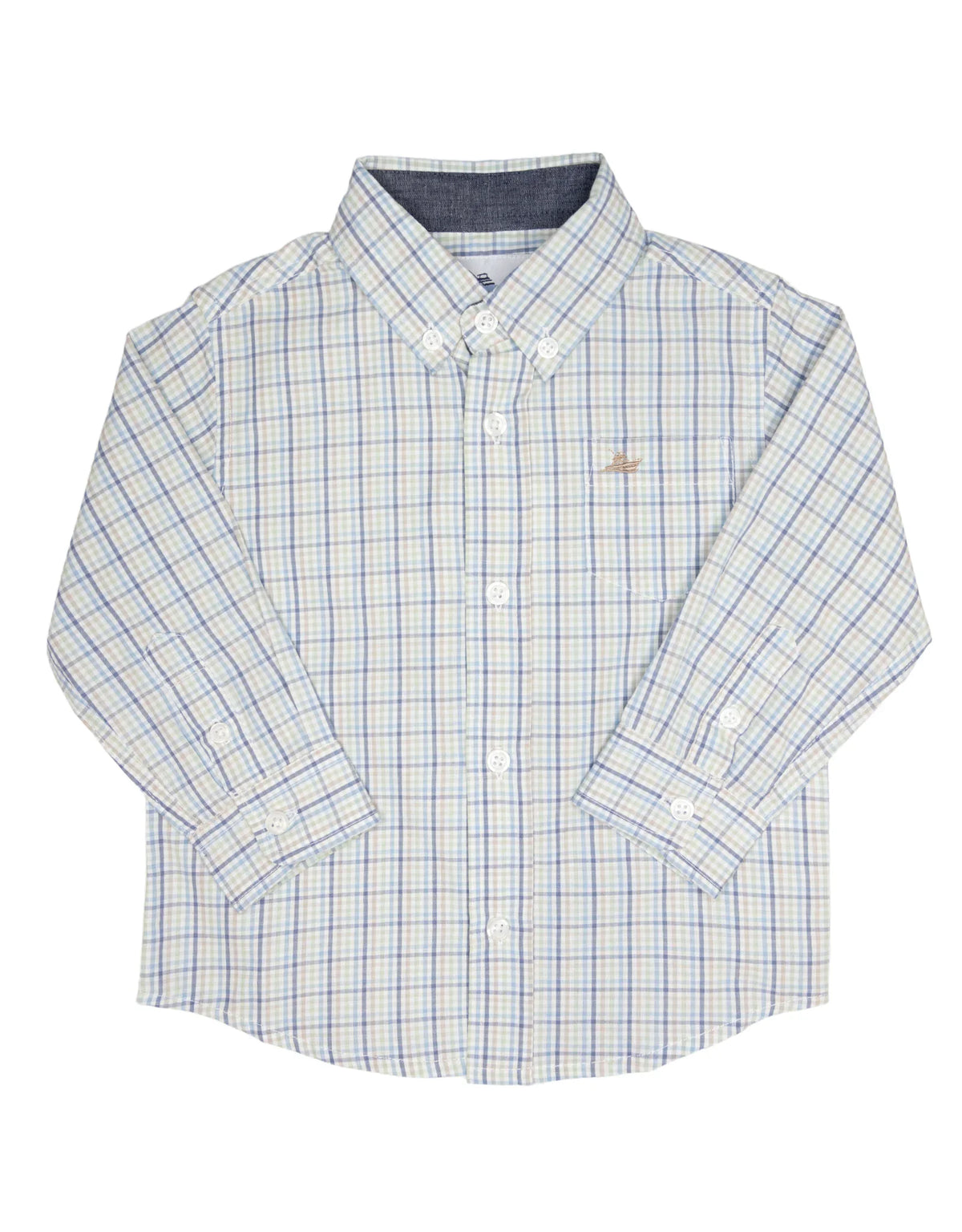 Southbound Khaki/Green/Blue / 5 Southbound Boys Long Sleeve Dress Shirt - Khaki/Green/Blue Windowpane Check