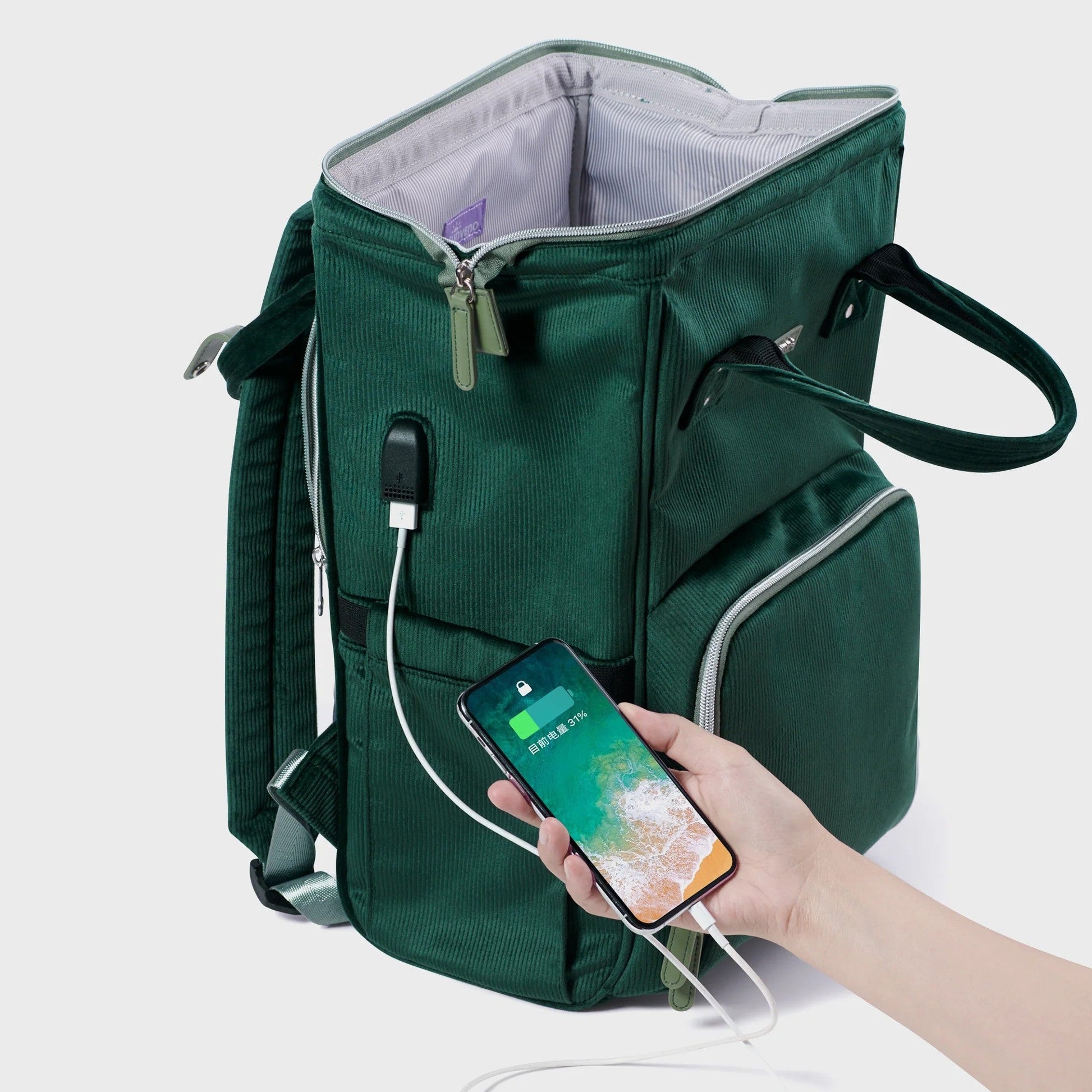 Sunveno Corduroy Diaper Backpack Dark Green