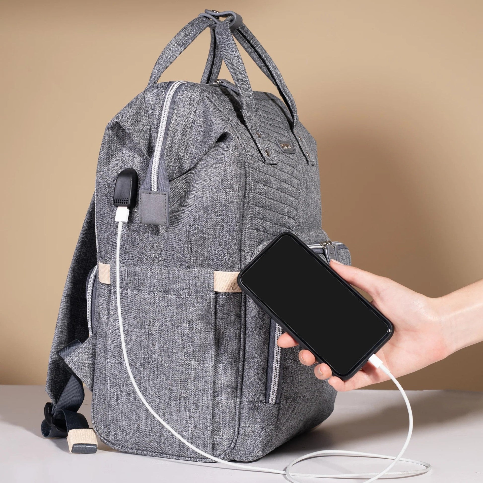 Sunveno Quilted Diaper Bag Backpack Gray