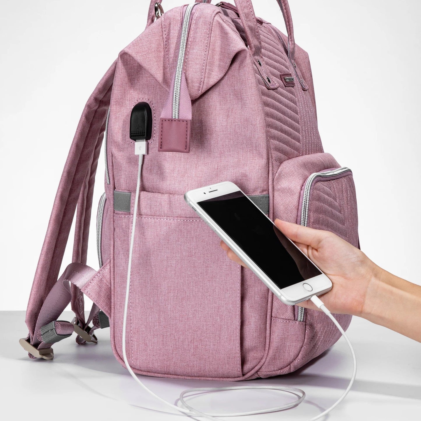Sunveno Quilted Diaper Bag Backpack Pink