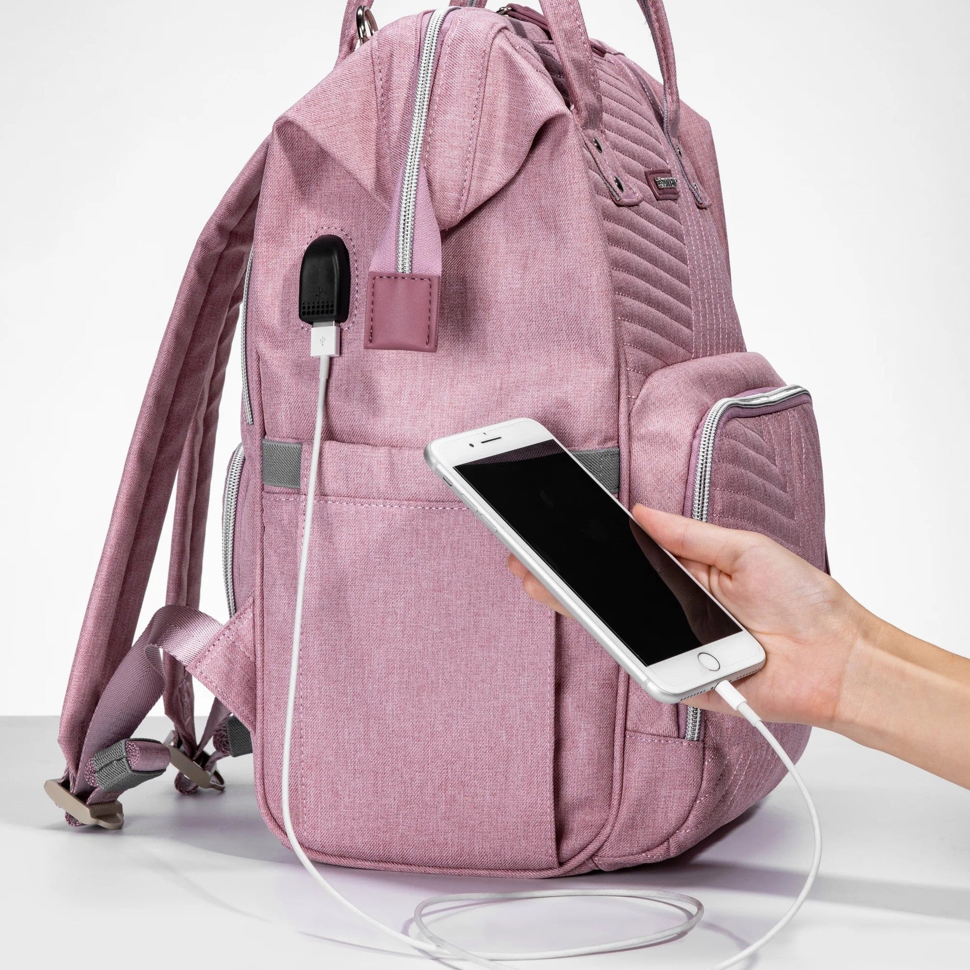 Sunveno Quilted Diaper Bag Backpack Pink
