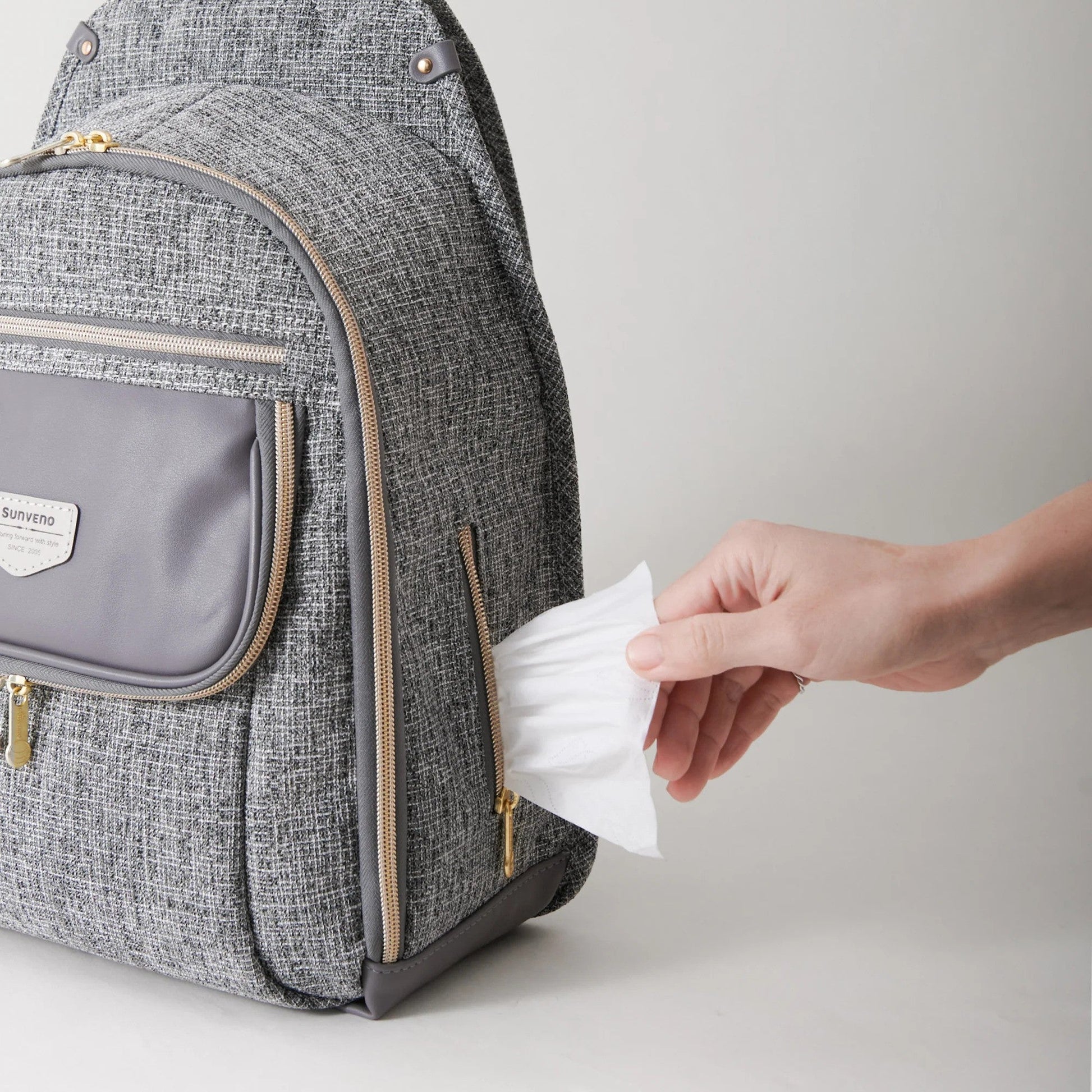 Sunveno Tweed Luxe Diaper Bag Backpack Grey