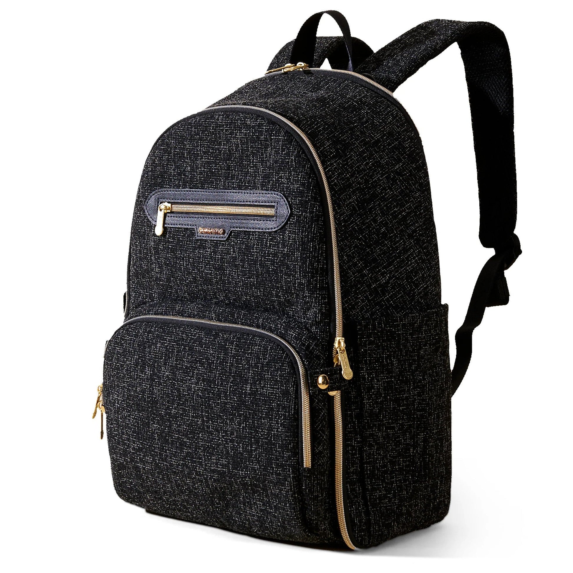 Sunveno Tweed Luxe Foldable Diaper Bag Backpack Black