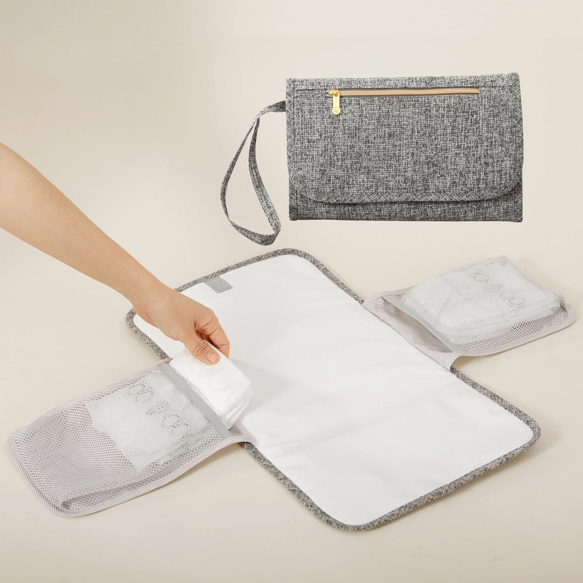 Sunveno Diaper Bags Sunveno Tweed Luxe Foldable Diaper Bag Backpack Grey