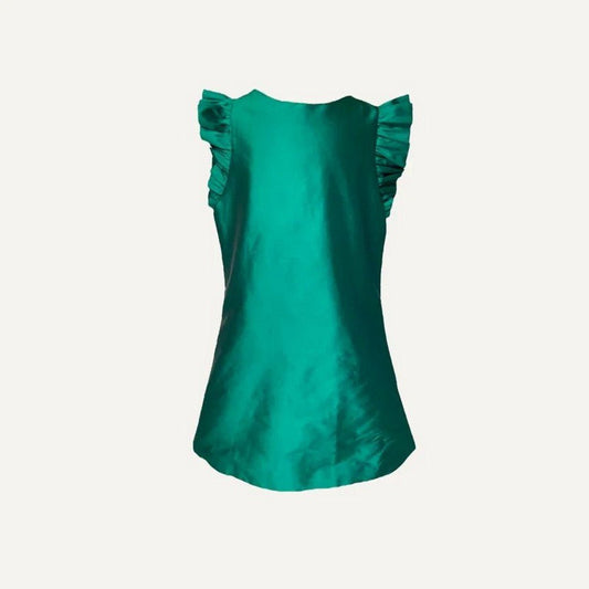 Susanne Lively Faux Silk Green Flutter Sleeve Dress
