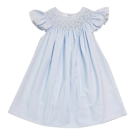 Sweet Dreams Cathy Pearl Blue Polka Dot Smocked Dress