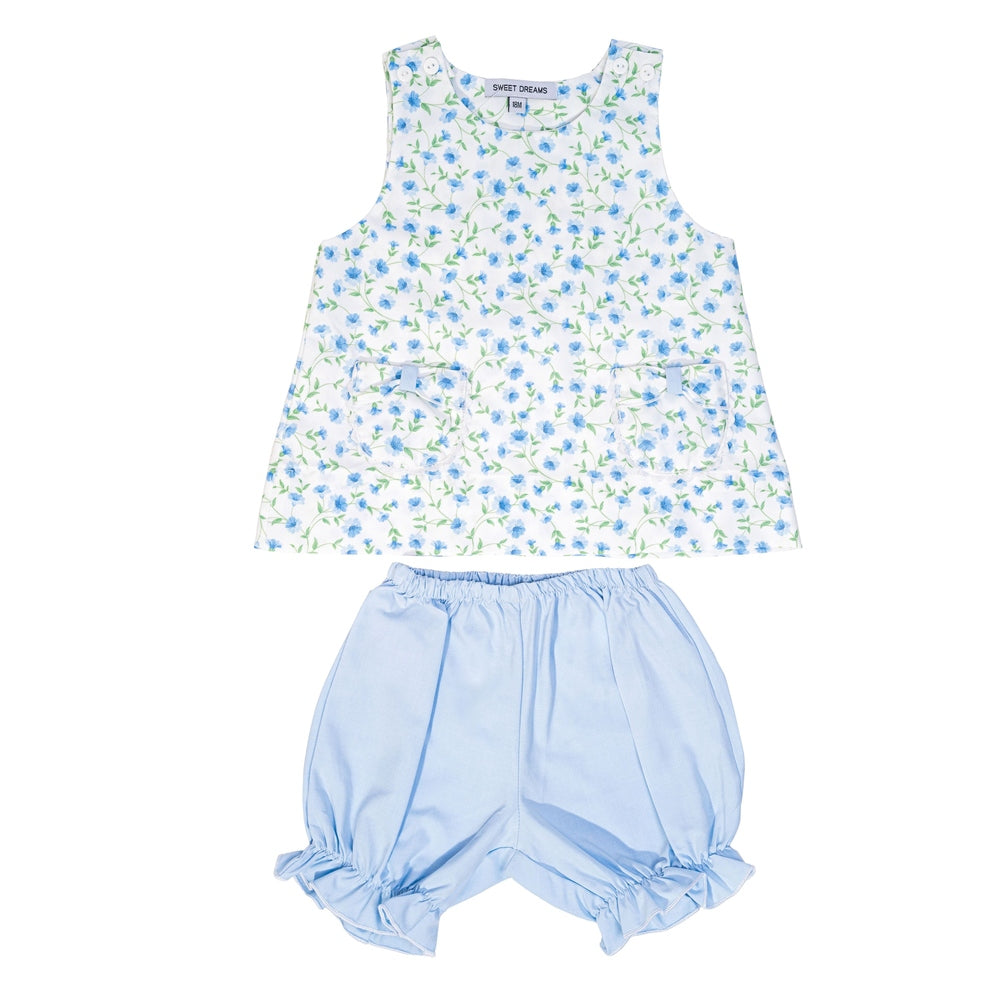 Sweet Dreams Girls Apparel / Playsets / Kids Blue / 12 Mo Sweet Dreams Glory Blue Floral Print Bloomer Set