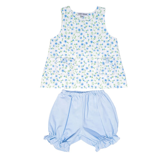 Sweet Dreams Girls Apparel / Playsets / Kids Blue / 12 Mo Sweet Dreams Glory Blue Floral Print Bloomer Set