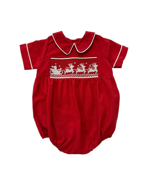 Sweet Dreams Boys Apparel / Outfits / Infant Red / 3 Mo Sweet Dreams Santa Sleigh Smocked Boy Bubble