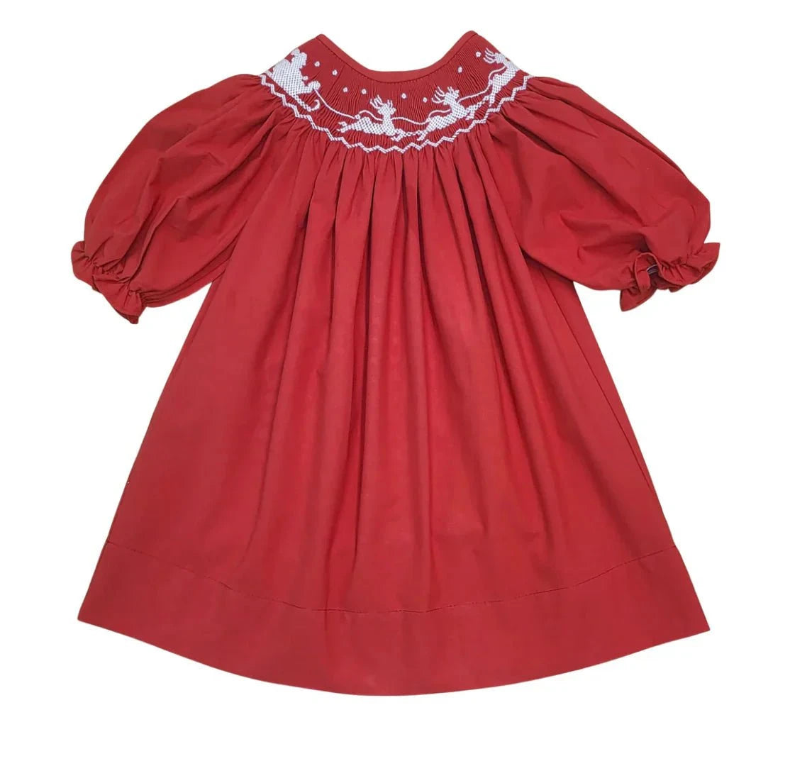 Sweet Dreams Santa Sleigh Smocked Red Dress