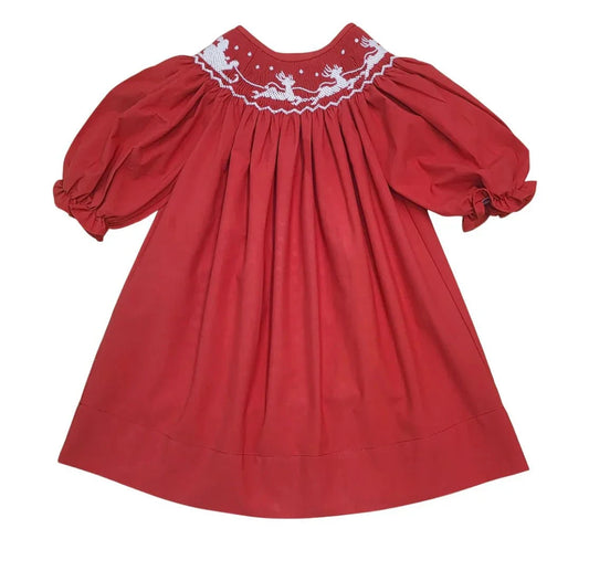 Sweet Dreams Santa Sleigh Smocked Red Dress