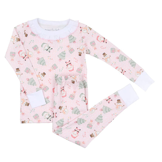 Magnolia Baby Sweet Little Christmas Pink Ruffle Long Pajamas