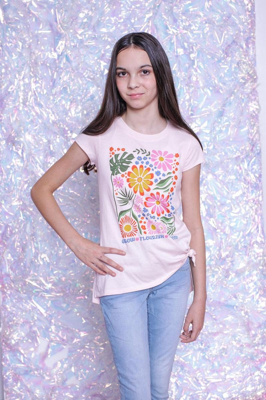 Sweet Soul Tween Apparel & Gifts Mauve Morn / 7-8 Sweet Soul Tween Grow Flourish Bloom Side Tie Tween Graphic T-Shirt