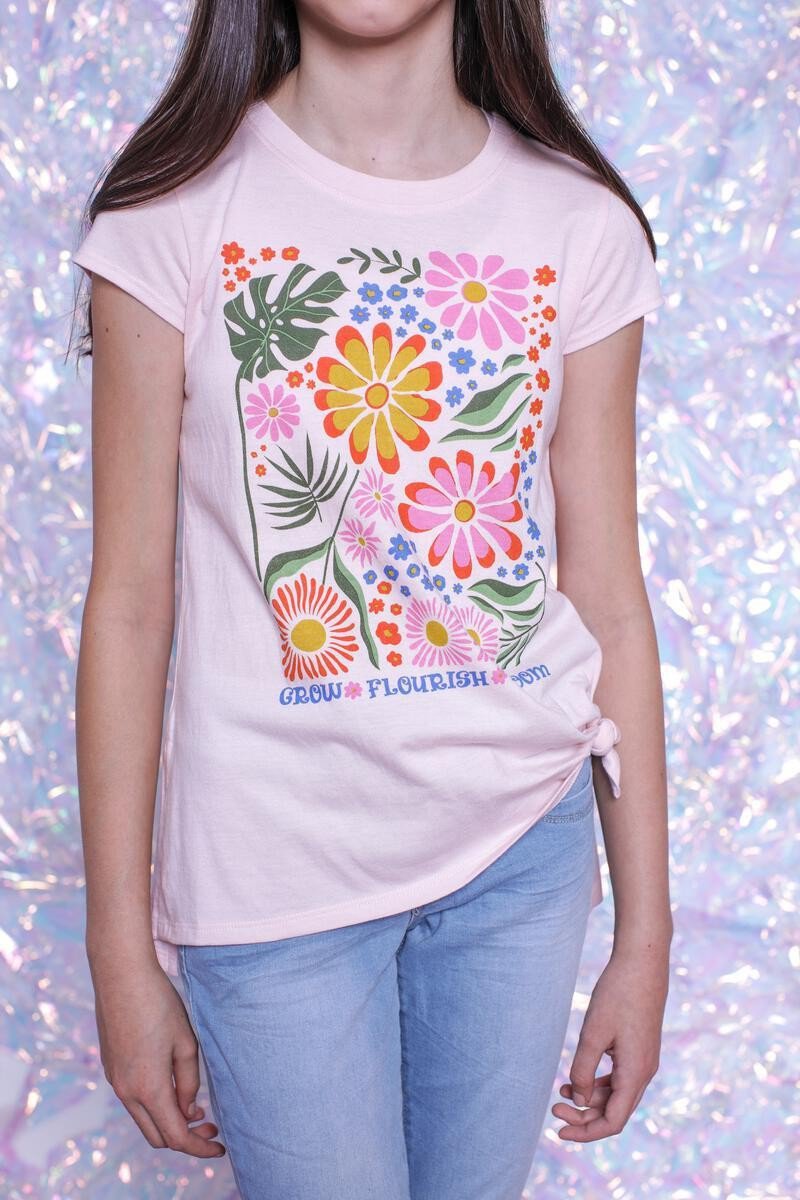 Sweet Soul Tween Grow Flourish Bloom Side Tie Tween Graphic T-Shirt