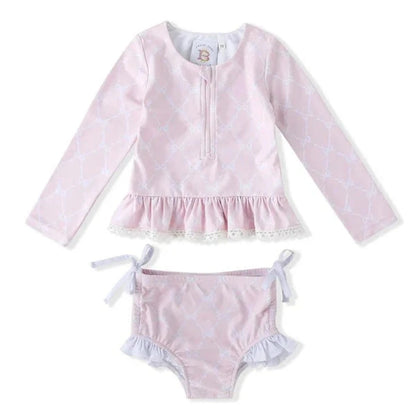 Swoon Baby Pretty Pink Ribbons & Bows Two Piece Rashguard Swimsuit babysupermarket