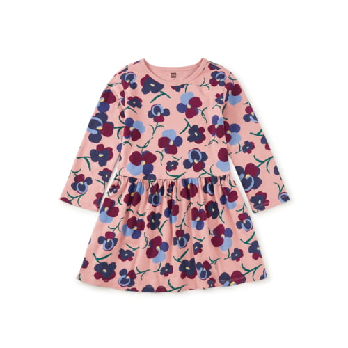 Tea Collection Girls Dresses Painted Pansies / 4 Tea Collection Long Sleeve Skirted Dress - Painted Pansies