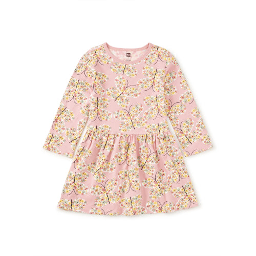 Tea Collection Long Sleeve Skirted Dress - Tea Rose Butterfly