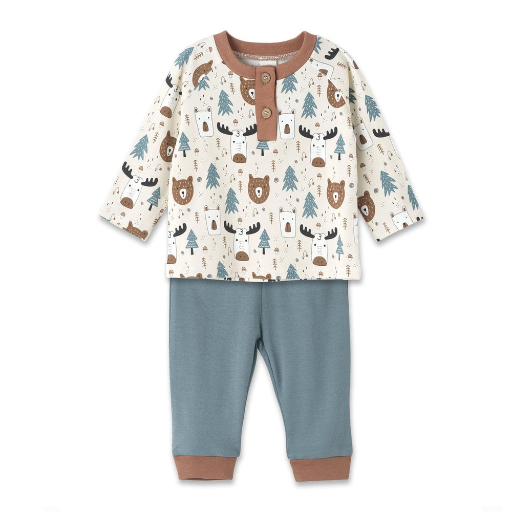 Tesa Babe Woodland Pals Long Sleeve Henley Top & Pant Set babysupermarket