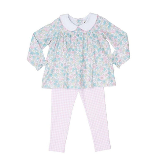 The Oaks Apparel Mary Reese Pink Floral Gingham Legging Set