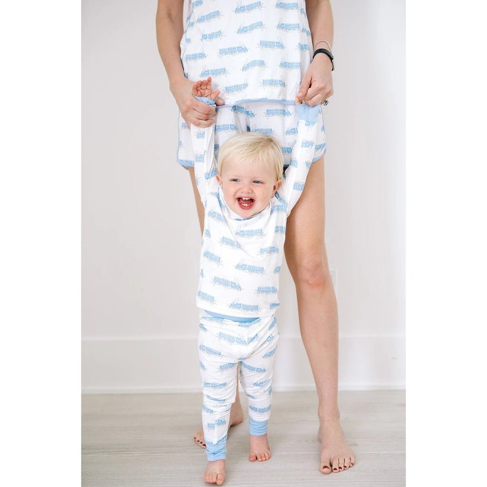 The Uptown Baby Boys Apparel / Sleepwear / Infant The Uptown Baby Blue Trains Long Sleeve Pajama