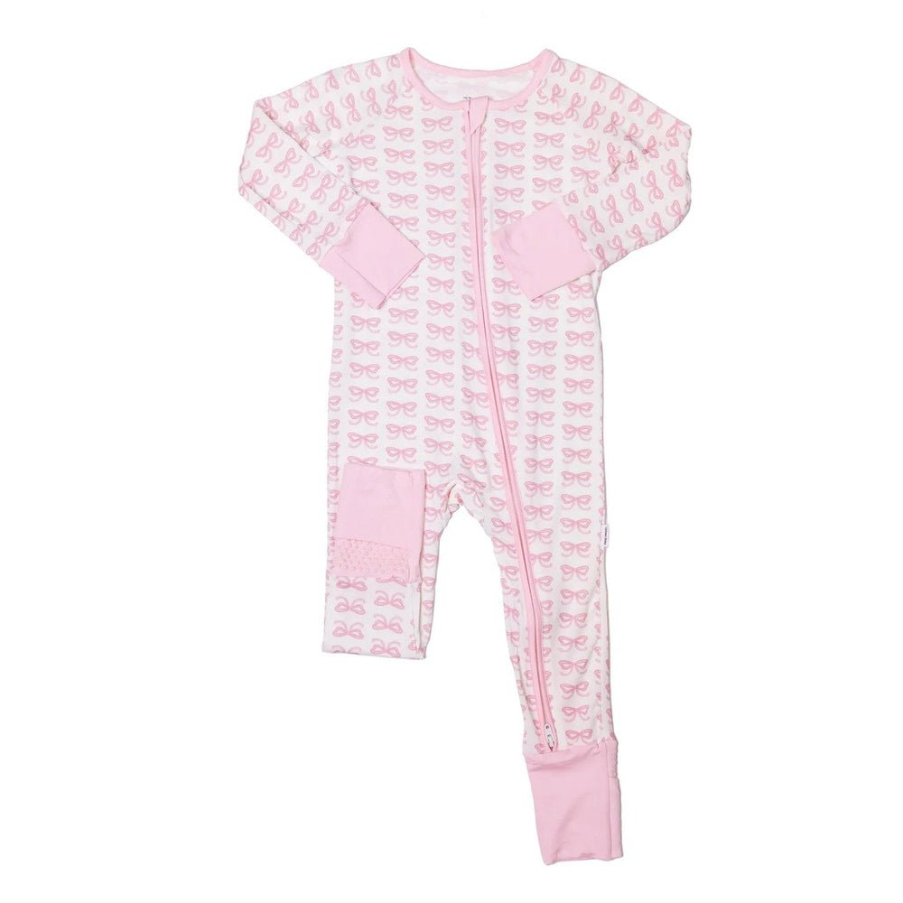 The Uptown Baby Girls Apparel / Sleepwear / Infant 3-6 Mo / Pink The Uptown Baby Pink Bows Long Sleeve Romper