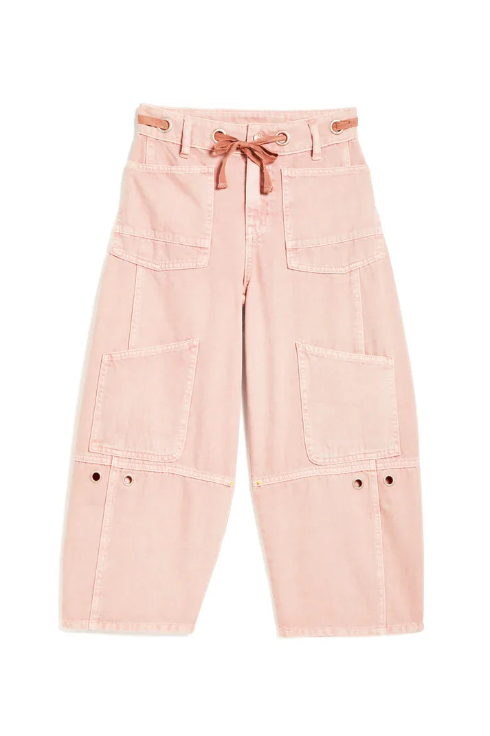 Tractr Girls Pants/Jean Misty Rose / 7 Tractr Girls Grommet Waist Patch Barrel Crop Jean