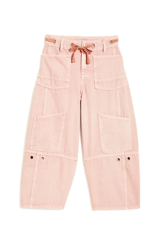 Tractr Girls Pants/Jean Misty Rose / 7 Tractr Girls Grommet Waist Patch Barrel Crop Jean