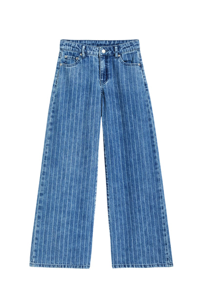Tractr Stripe Indigo / 7 Tractr Girls Heart Patch Pocket Wide Leg Jean