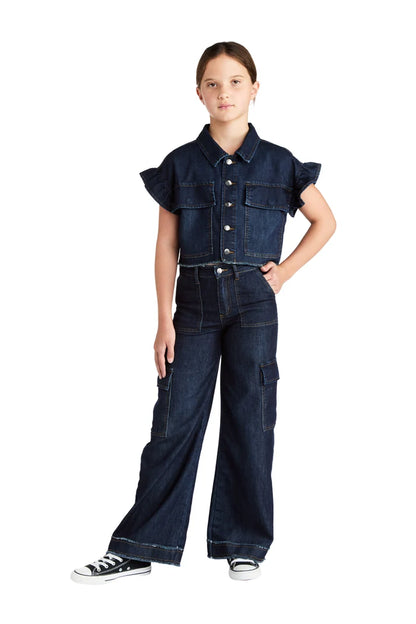 TractrTractr Girls Ruffle Sleeve Crop Top - Dark IndigoBabysupermarket