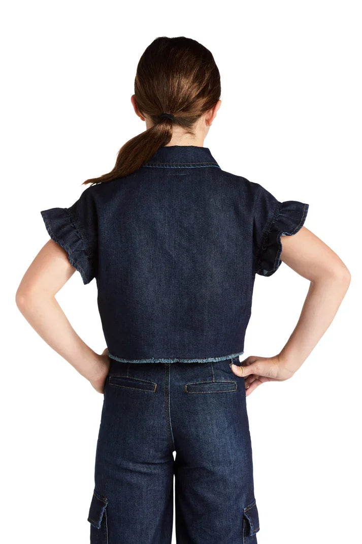 TractrTractr Girls Ruffle Sleeve Crop Top - Dark IndigoBabysupermarket