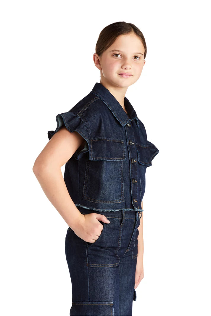 TractrTractr Girls Ruffle Sleeve Crop Top - Dark IndigoBabysupermarket