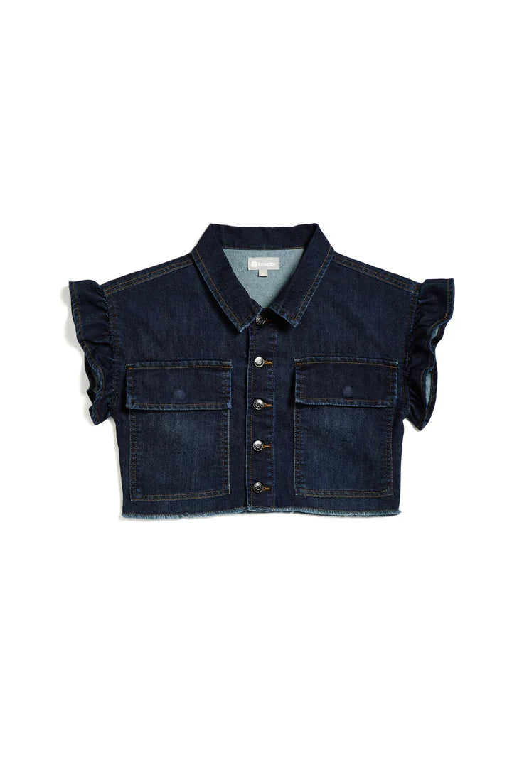 TractrTractr Girls Ruffle Sleeve Crop Top - Dark IndigoBabysupermarket