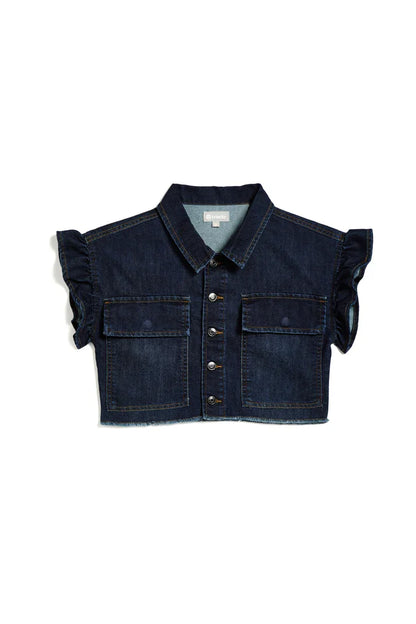 TractrTractr Girls Ruffle Sleeve Crop Top - Dark IndigoBabysupermarket