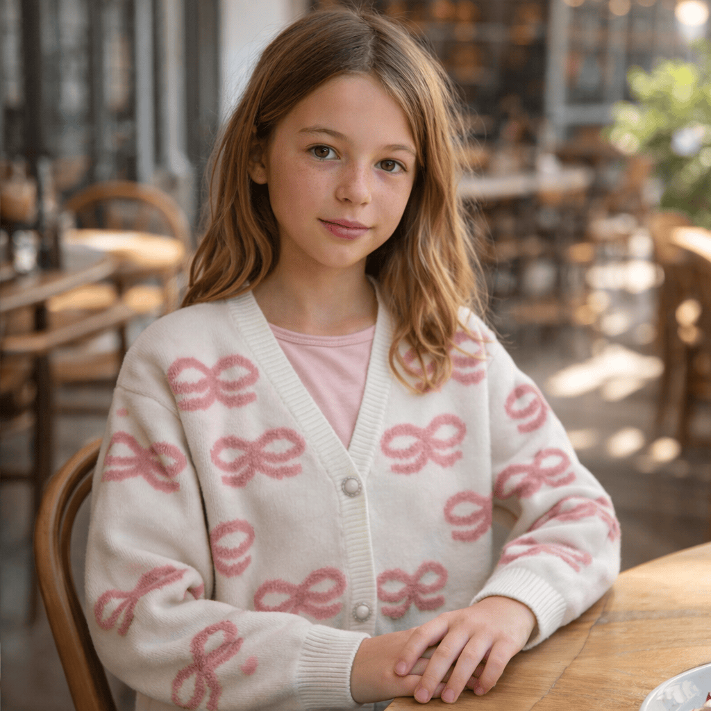 Tweenstyle Girls Sweaters Tweenstyle Bows V-Neck Cardigan Sweater