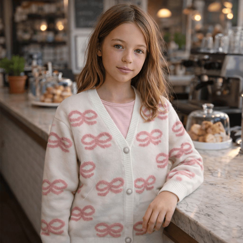 Tweenstyle Girls Sweaters Tweenstyle Bows V-Neck Cardigan Sweater